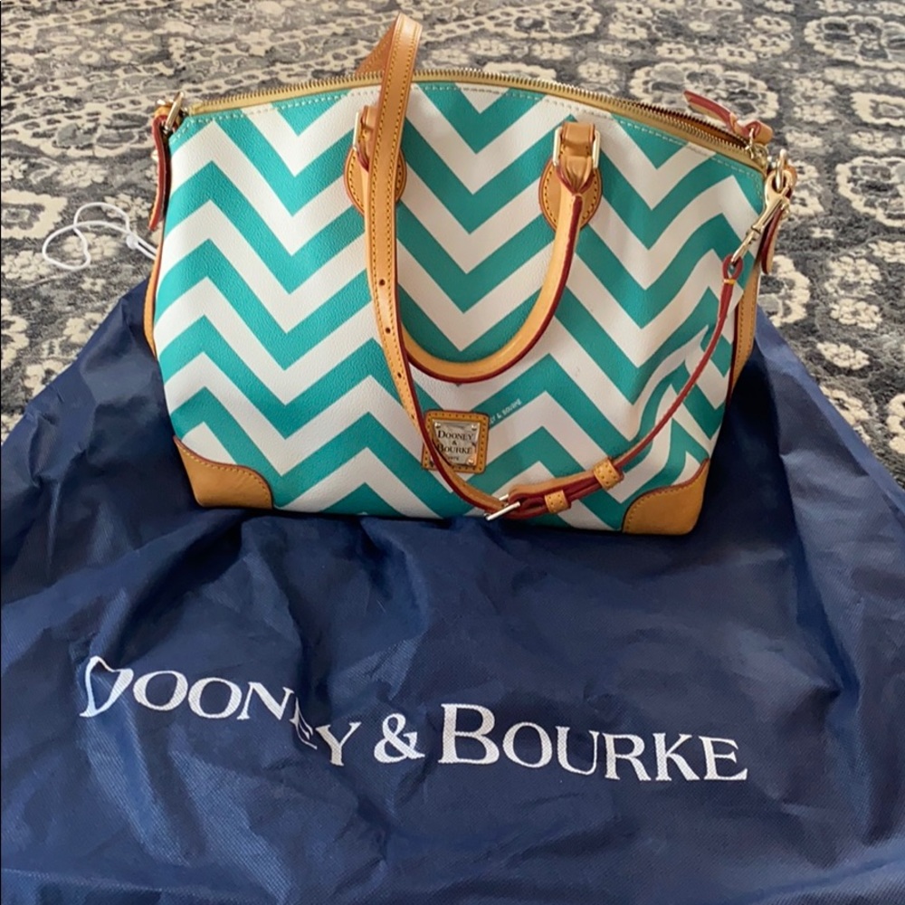 Dooney & Bourke chevron teal and white leather bag